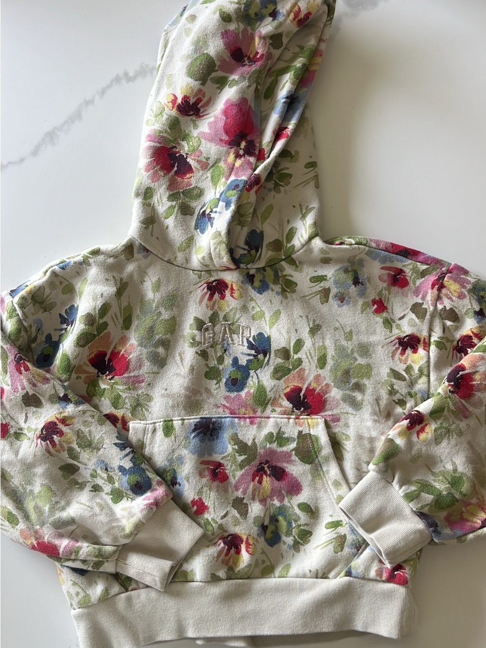 GAP Cream Hoodie with Pink, Green & Blue Floral Print